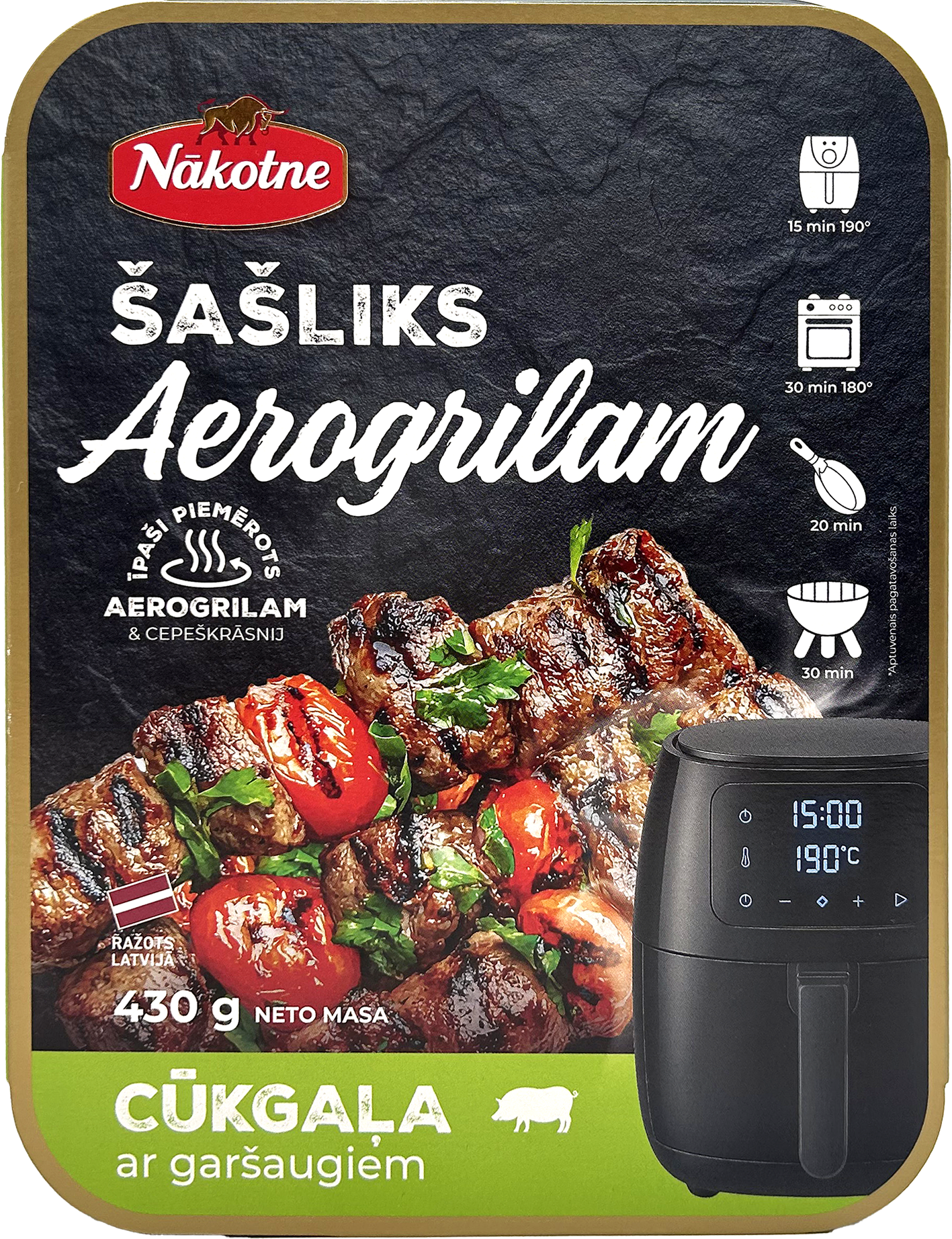 ŠAŠLIKS AEROGRILAM, CŪKGAĻA AR GARŠAUGIEM 430g
