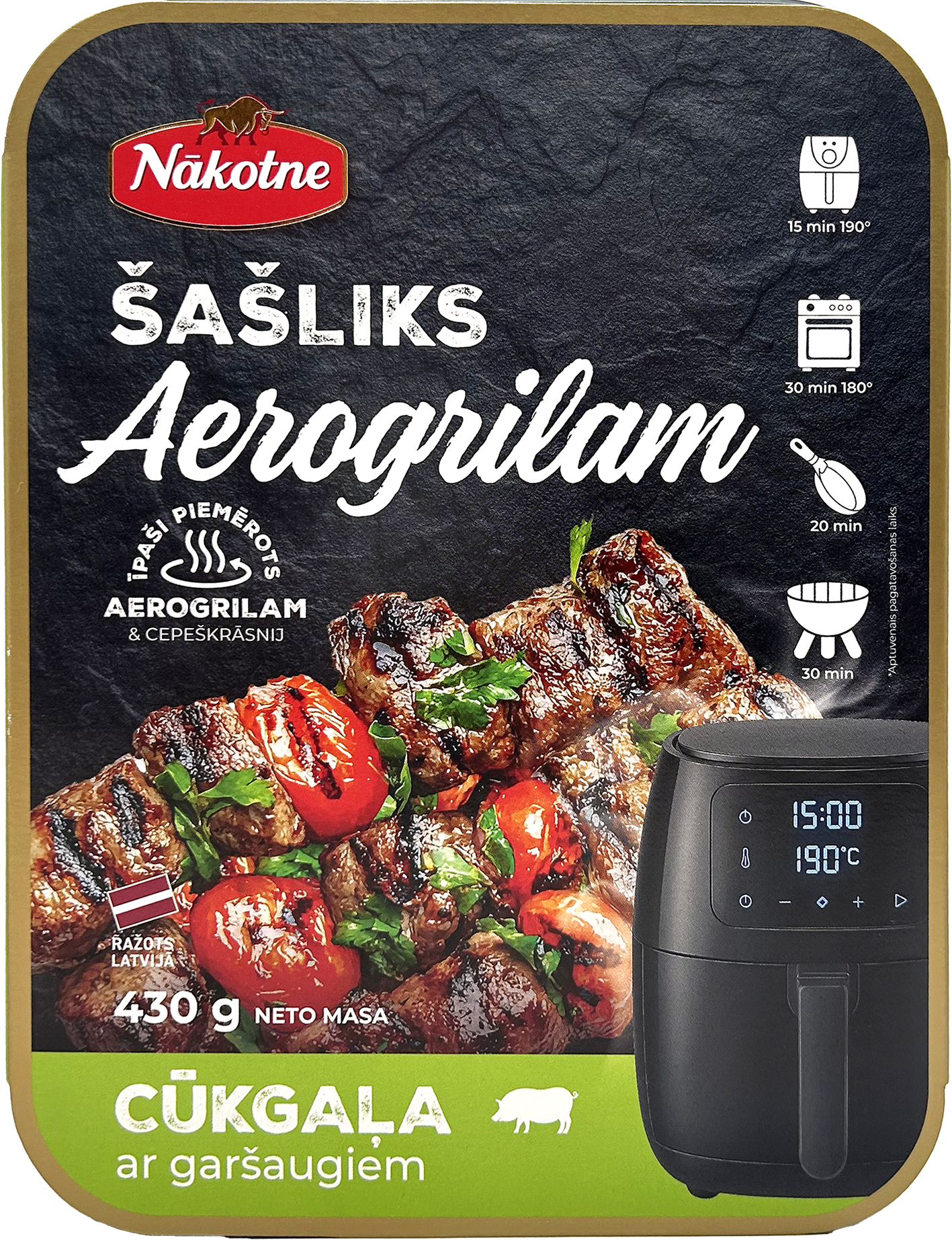 ŠAŠLIKS AEROGRILAM, CŪKGAĻA AR GARŠAUGIEM 430g